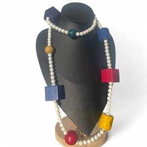USED Vintage Long Chunky Multi-colored Wood Necklace jewelry - SOLD AS IS